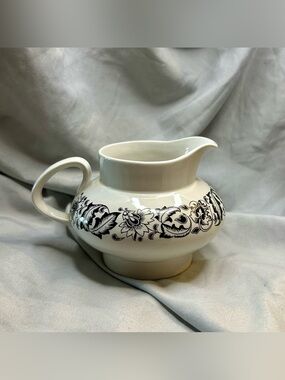 Crown Vintage Cream Pitcher with Black Floral Scroll